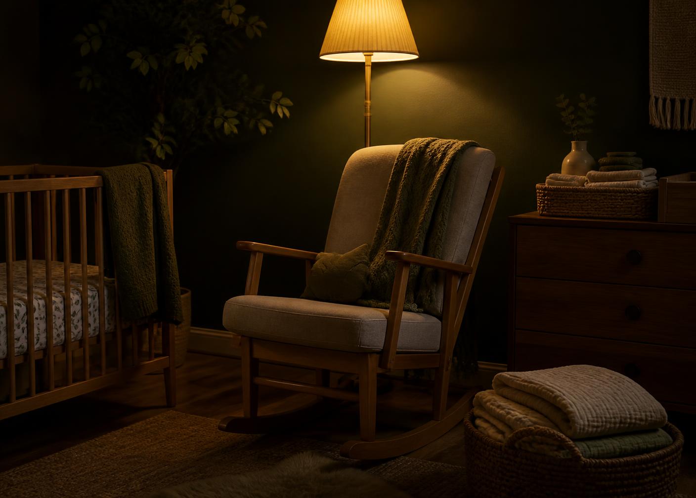 A softly lit nursery at night